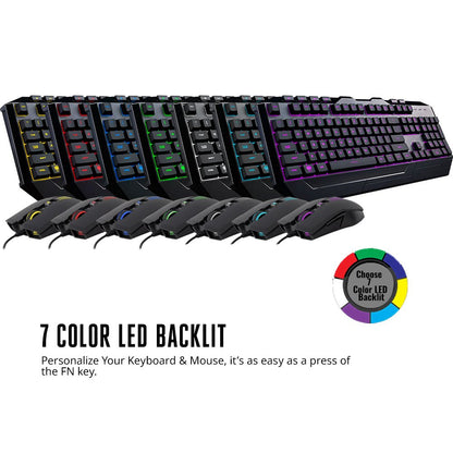 Cooler Master Devastator 3 - Combo de teclado y mouse para juegos, retroiluminación LED de 7 modos de color, teclas multimedia, configuración de 4 DPI