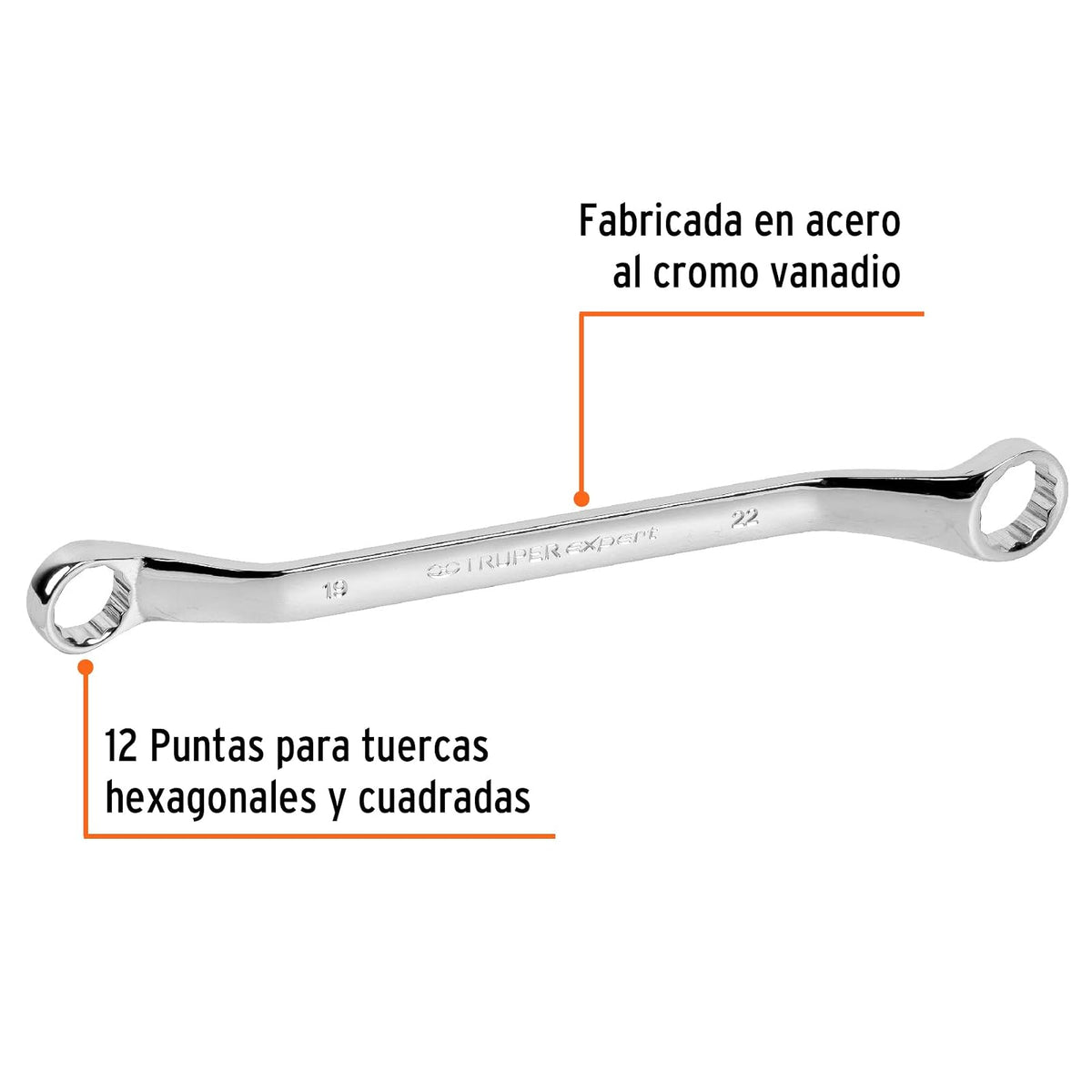 Truper Expert LL-81922, Llave de estrías 45°, milimétrica 19 x 22 mm