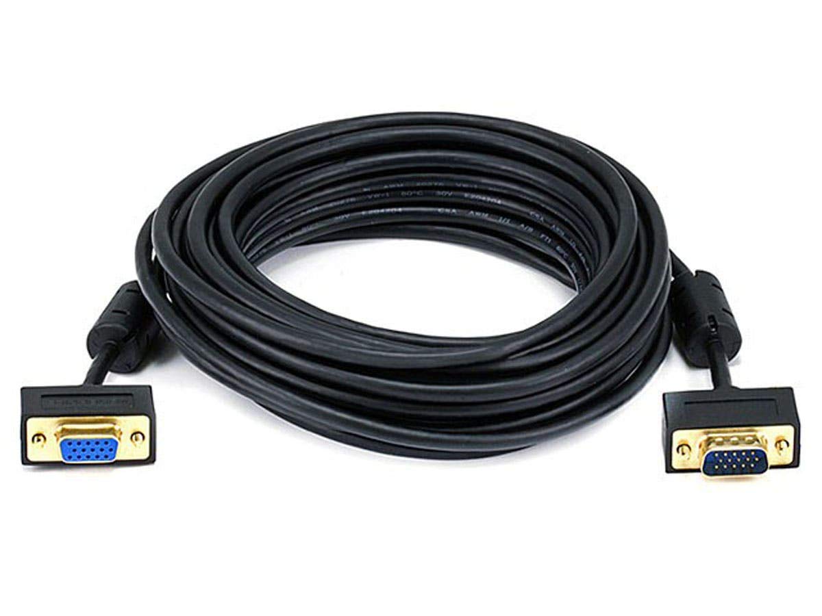 Mono Ultra Slim SVGA Super VGA M/F Monitor Cable - 25 Feet With Ferrites | 30/32AWG, Gold Plated Connector