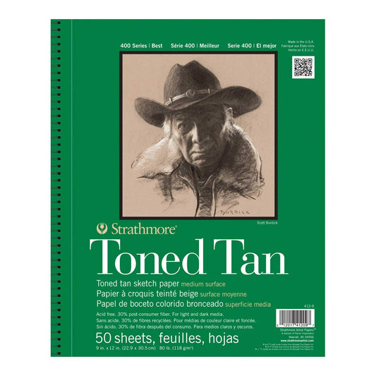 Strathmore 400 Series Toned Tan – Bloc de dibujo, 22,9 x 30,5 cm Bound de alambre, 50 hojas