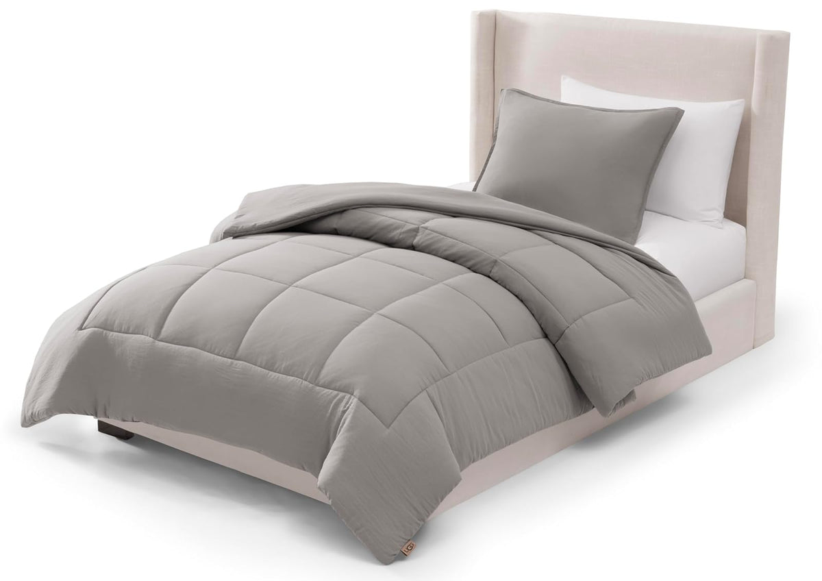 UGG Juego de Edredón Leonora Reversible, Alternativa de Plumón - Twin - XL - Plata