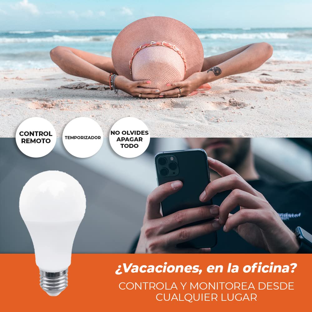 Tecnolite Connect - Pack 1 Foco A19 RGB Inteligente WiFi LED 8 W Base E27, Luz RGB + 1 Bombilla Inteligente Atenuable Compatible con Alexa, Google Assistant, Siri y App Móvil. Iluminación Interior