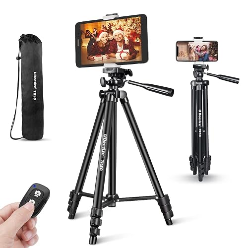 UBeesize - Trípode de Aluminio Ligero Extensible de 50 Pulgadas con Soporte Universal para teléfono Celular/Tablet, Obturador Remoto, Compatible con Smartphones, tabletas y cámaras.