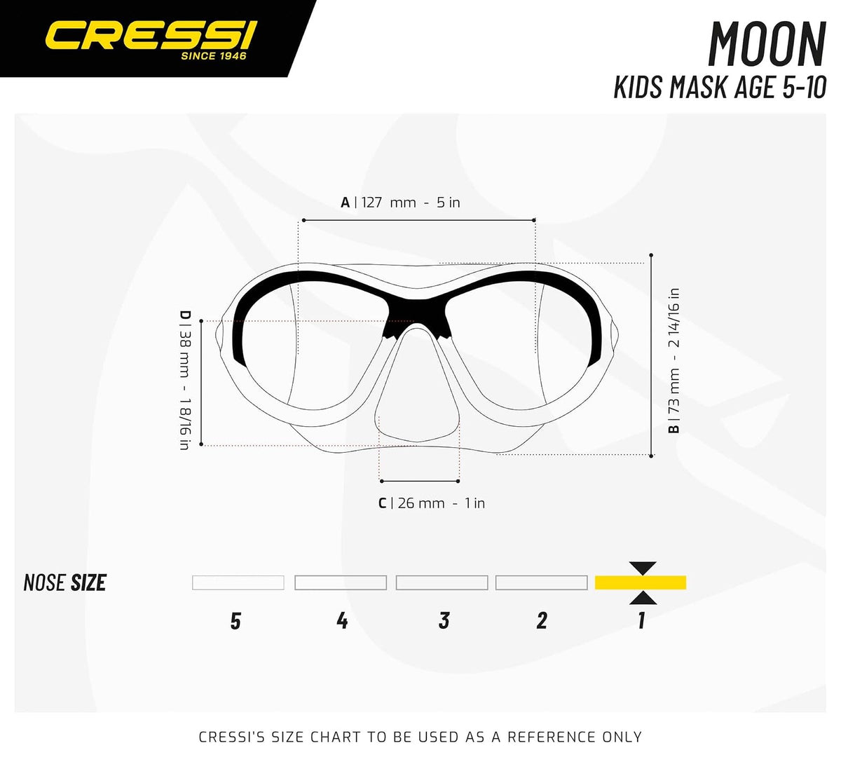 Cressi Máscara de Silicona cómoda para niños con Correa Ajustable, para esnórquel y Piscina - para niños de 5 a 10 años - Luna: Made in Italy