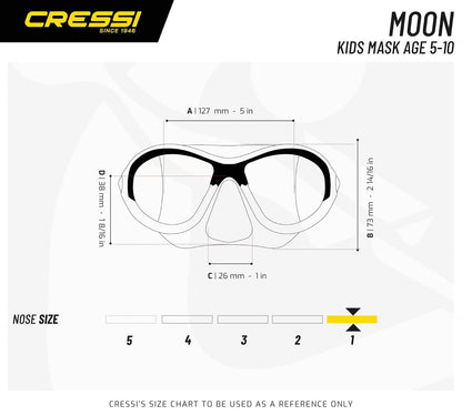 Cressi Máscara de Silicona cómoda para niños con Correa Ajustable, para esnórquel y Piscina - para niños de 5 a 10 años - Luna: Made in Italy