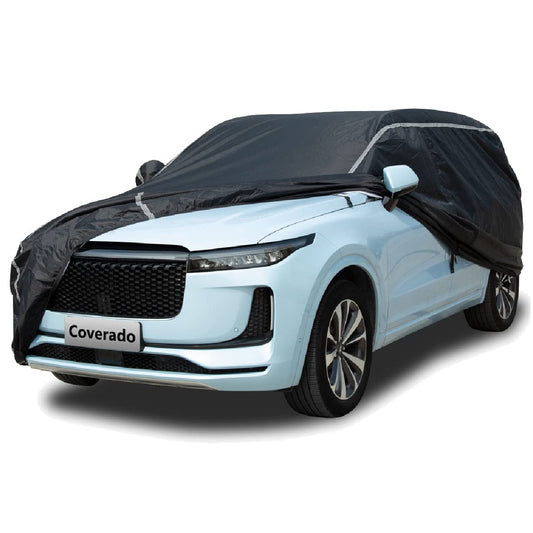 Coverado - Funda impermeable para automóvil todoterreno para todo tipo de clima, protección contra granizo con puerta con cierre, respaldo de algodón, protección UV, resistente al viento, ajuste universal