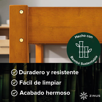 Zinus Ellie Marco de Cama de bambú de 36 cm con Listones de Madera, sin somier, fácil Montaje.