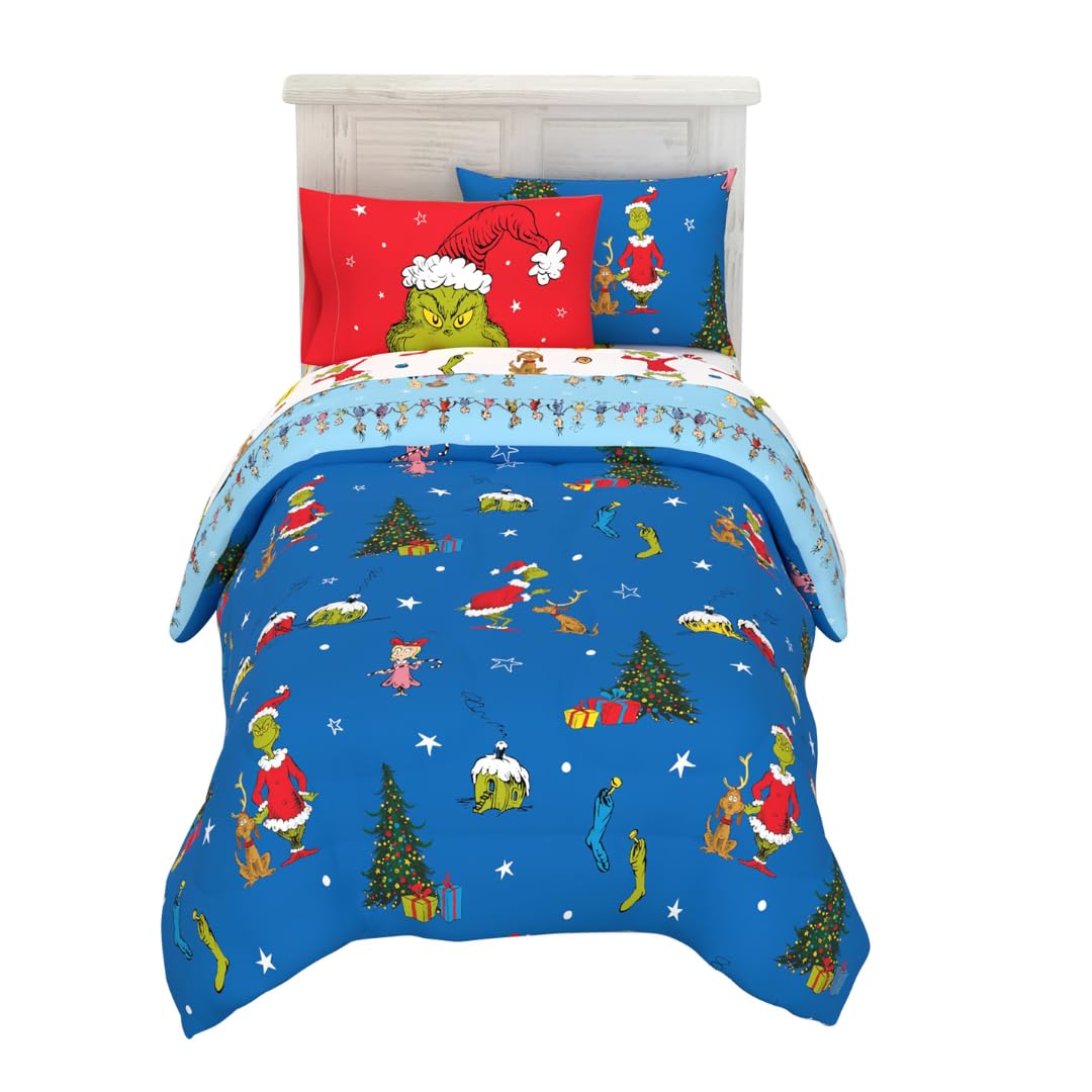 Franco Grinch Juego de Cama en Bolsa de 7 Piezas - Dr. Seuss - 5 Piece Twin Size