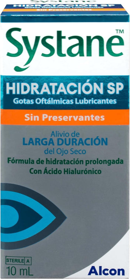 Systane Hidratación SP Gotas Oculares Sin Conservantes para Ojo Seco, con Ácido Hialurónico, Hidratación Superior, Compatibles con Lentes de Contacto, 10 ml