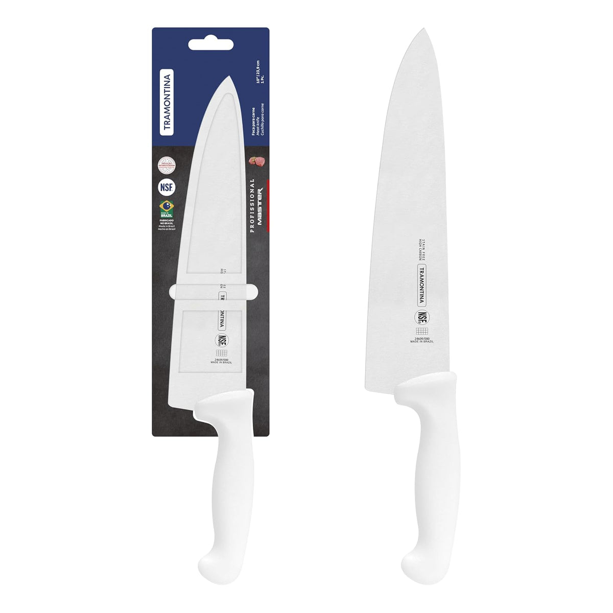TRAMONTINA - Cuchillo para Carne Profissional Master, con Lámina de Acero Inoxidable y Mango de Polipropileno Blanco Texturizado, Cubierto, Calidad y Eficiencia, Tamaño de 10"