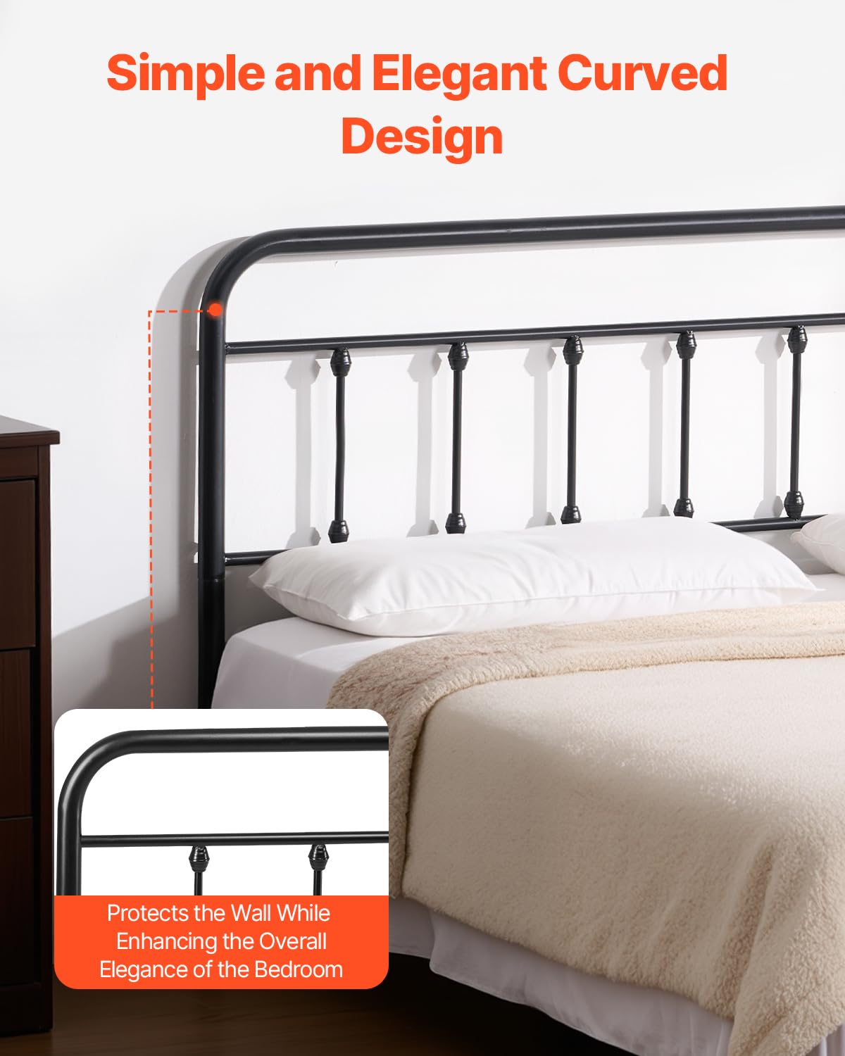 VEVOR Cabecero de Metal Cabecero de Tamaño Queen 1515 x 1030 x 38 mm con Altura Ajustable Combina Estilos Vintage y Modernos para Camas de Hotel, Casa de Familia, Alojamiento Privado, Negro