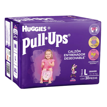 Huggies Pull-Ups Calzoncitos Entrenadores, Talla Grande Niña, Paquete con 30 Piezas, Ideal para niñas de entre 15 a 18 kg