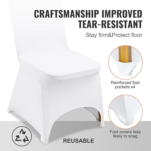 VEVOR 100 Fundas de Silla Blancas de poliéster y Elastano, Fundas elásticas para Boda, Fiesta, Comedor, Banquete, decoración de Silla