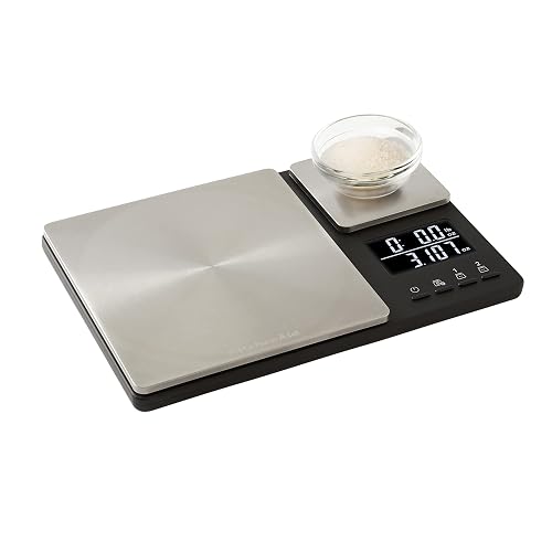 KitchenAid KQ909 Báscula digital de doble plataforma para cocina y alimentos, capacidad de 11 libras y capacidad de precisión de 16 onzas, color negro con acero inoxidable
