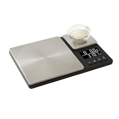 KitchenAid KQ909 Báscula digital de doble plataforma para cocina y alimentos, capacidad de 11 libras y capacidad de precisión de 16 onzas, color negro con acero inoxidable