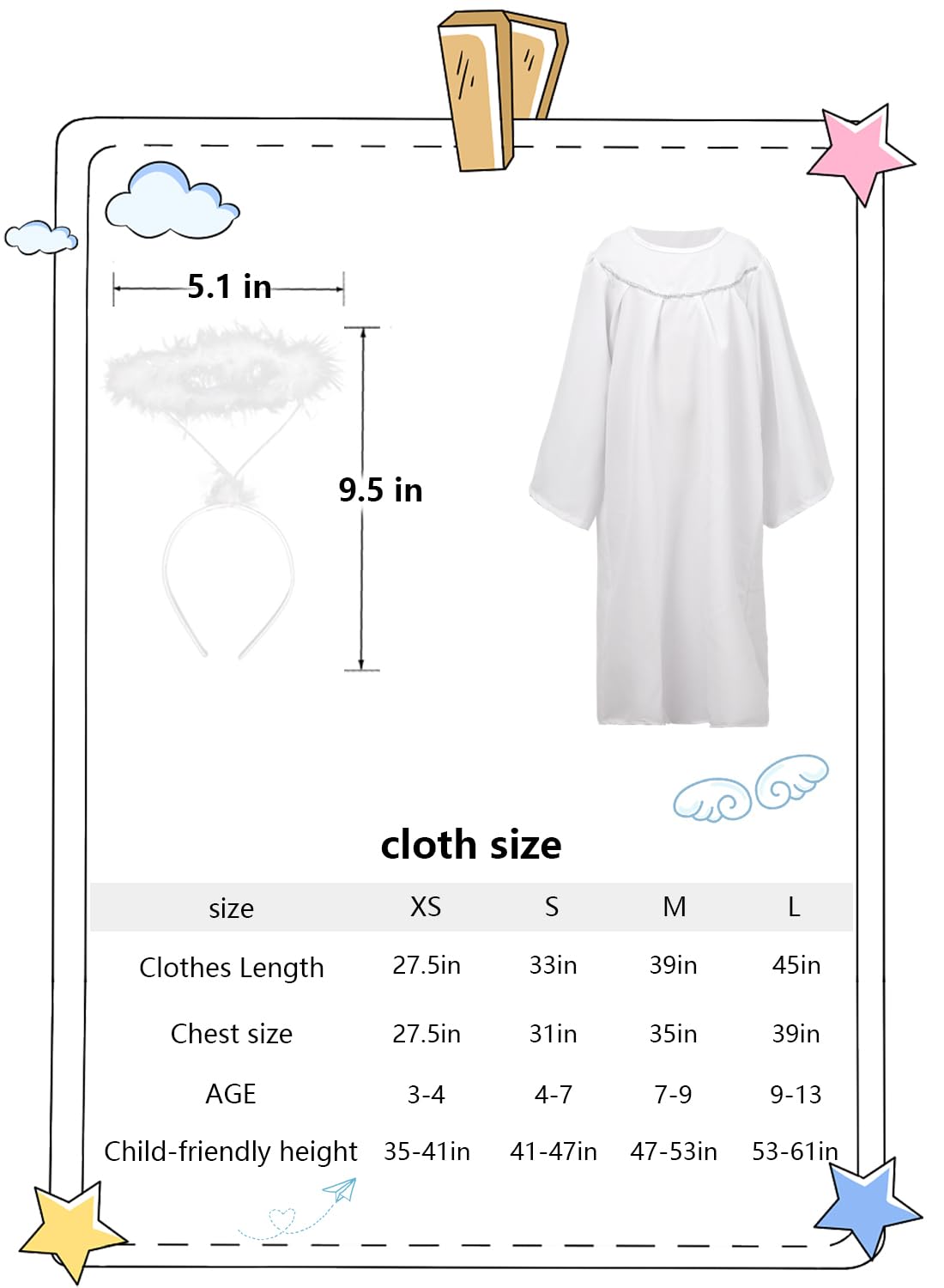 HOMELEX - Disfraz de ángel para niños con halo de Navidad, vestido de ángel para niña