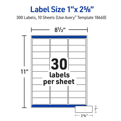 Avery Easy Peel Mailing Labels for Ink Jet Printers, 1 x 2-5/8 Inches, Clear, Pack of 300 (18660)
