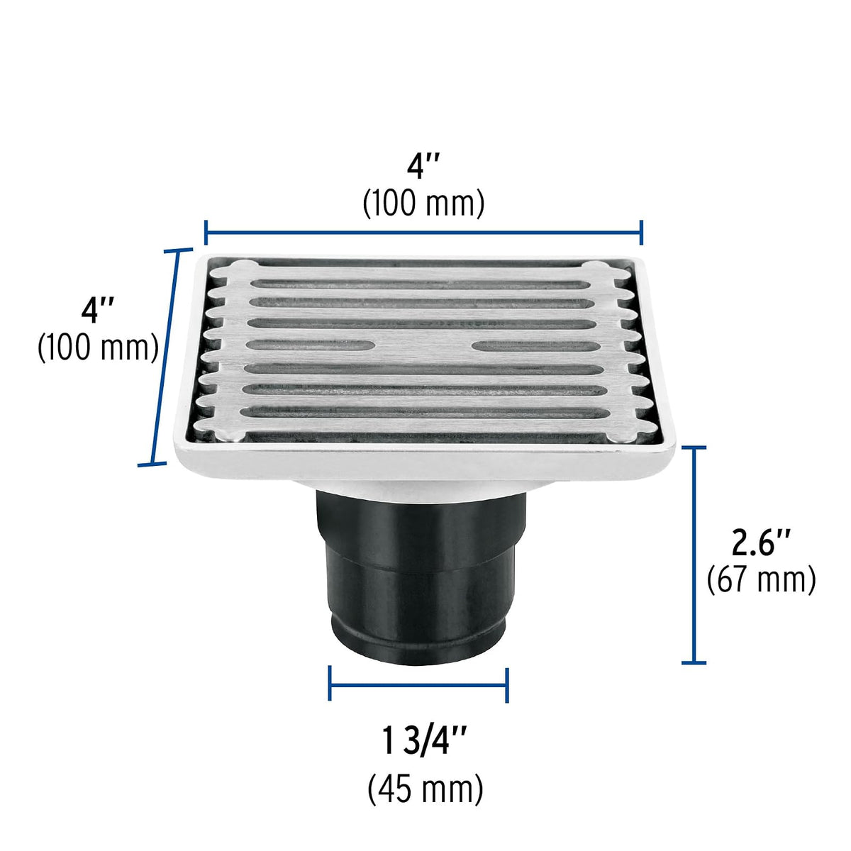 Foset Aqua RS-701, Resumidero cuadrado de acero inoxidable, 4" x 4"