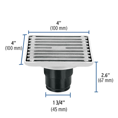 Foset Aqua RS-701, Resumidero cuadrado de acero inoxidable, 4" x 4"