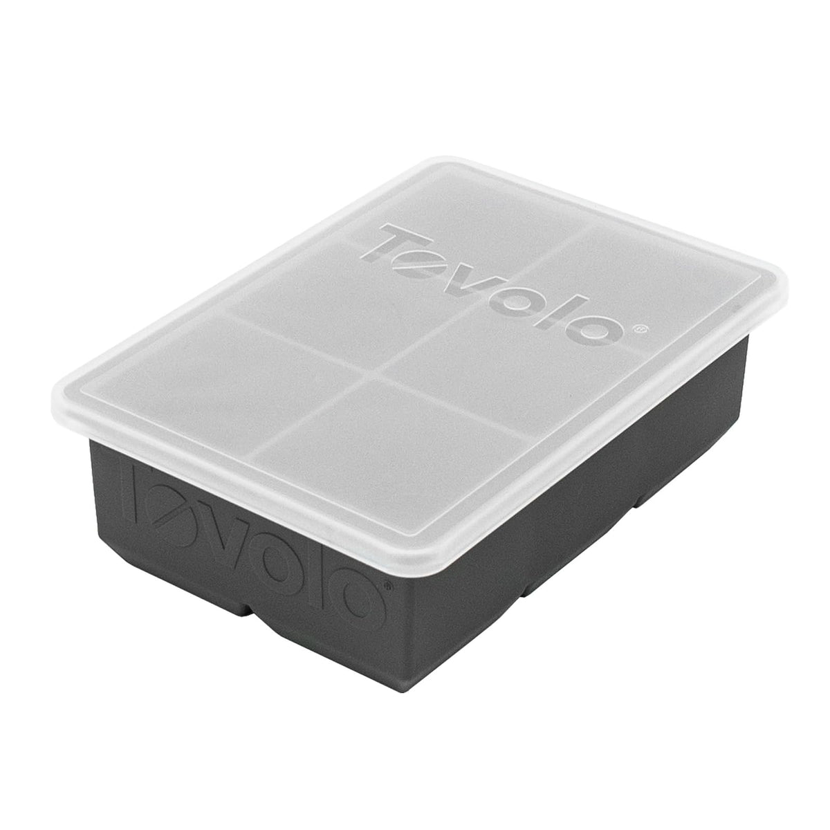 Tovolo King, whisky y licores XL de 2 pulgadas, silicona sin BPA, cubeta de hielo seguro para lavaplatos, bandeja individual con tapa, carbón