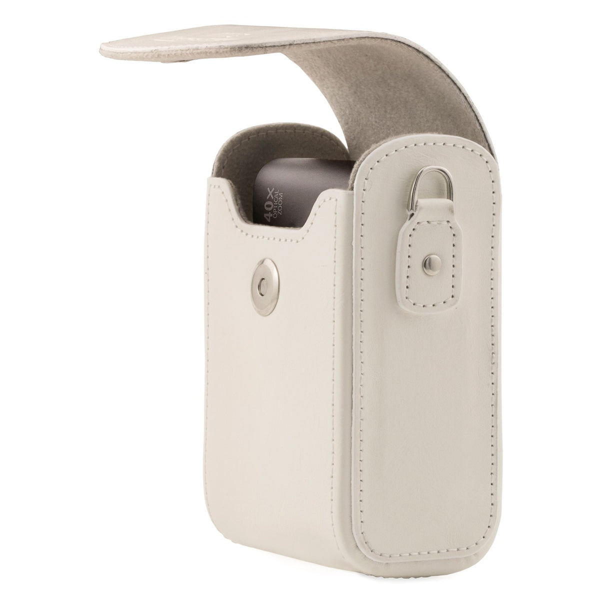 MegaGear MG1414 Estuche de Cuero, con Correa Compatible con Panasonic Lumix DC-ZS80, DC-ZS70, DMC-LX10, DMC-ZS60, DMC-ZS100 - Blanco