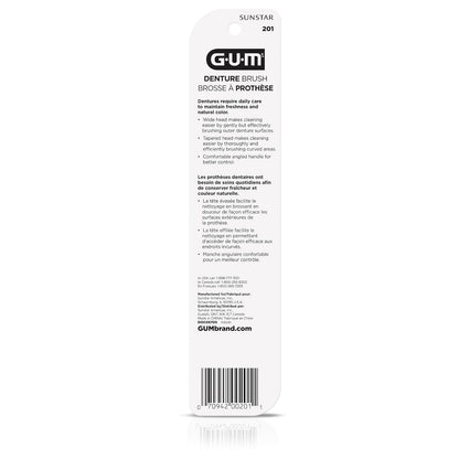 GUM - Cepillo para Prótesis Dentales con Doble Cabezal Con Cerdas Firmes de Nylon y Mango Ergonómico Antideslizante