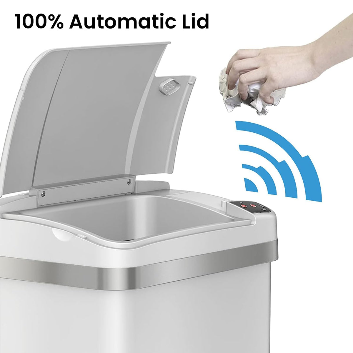 iTouchless Papelera con Sensor multifunción con Sistema de Control de olores y Fragancia para baño y Oficina, Moderno, Matte Finish Pearl White, 15 litros, 1