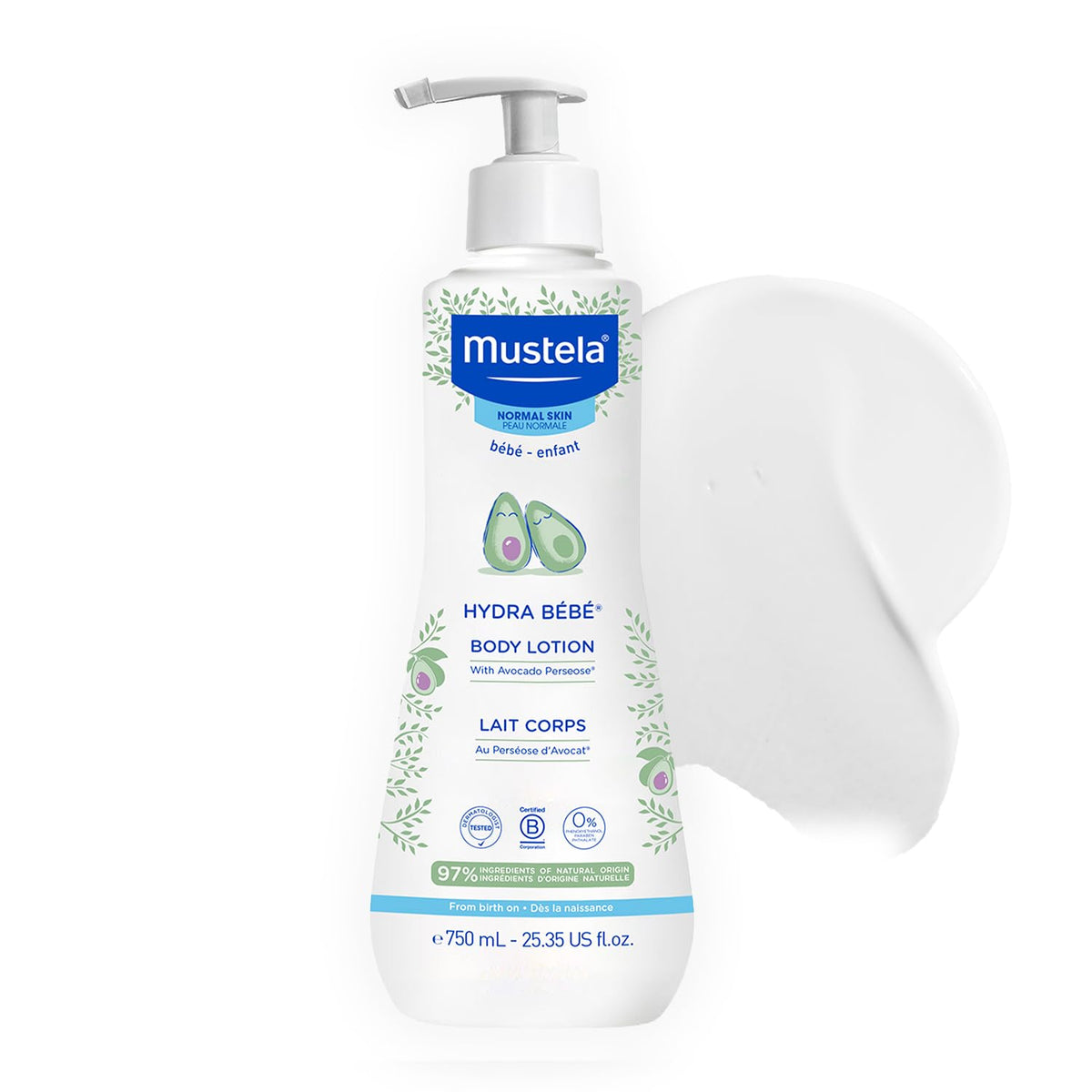 Mustela Hydra Bebé Loción Corporal Hidratante con Aguacate - Aguacate - 750 ml (Paquete de 1)