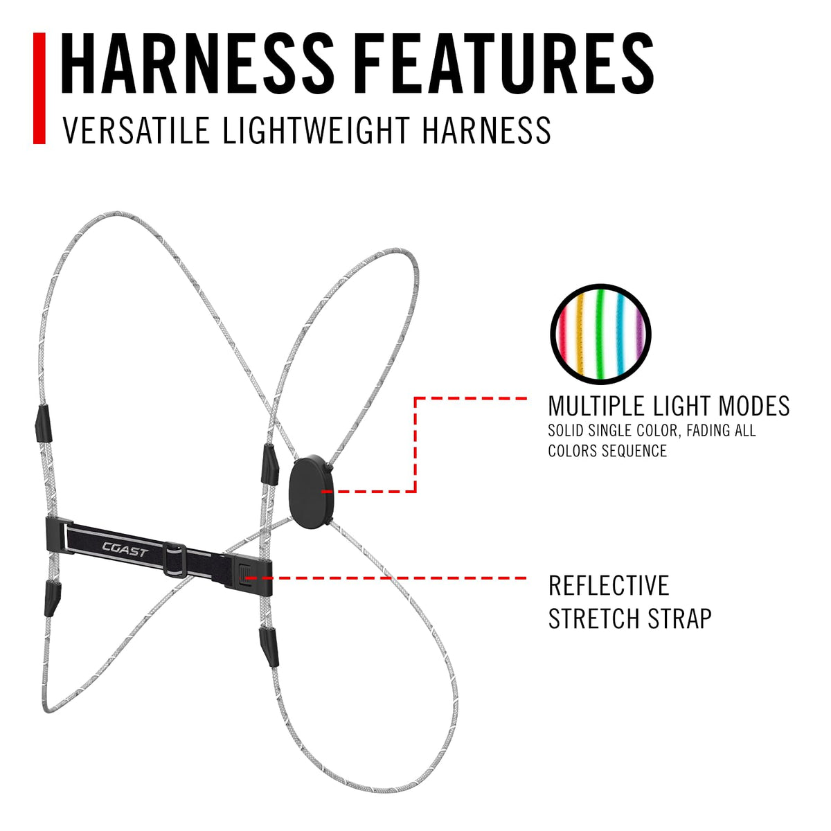 Coast LH150 - Arnés de Seguridad Recargable con iluminación LED Cambio de Color, Reflectante, Ultraligero, Talla única