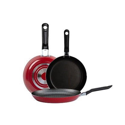 Ekco | Juego de Sartenes Classic 3 Piezas de Aluminio Antiadherente Rojo | Antiadherente Geothermic, Libre de PFOA, Cocción uniforme, Fácil limpieza, Calentamiento rápido, Mangos de baquelita