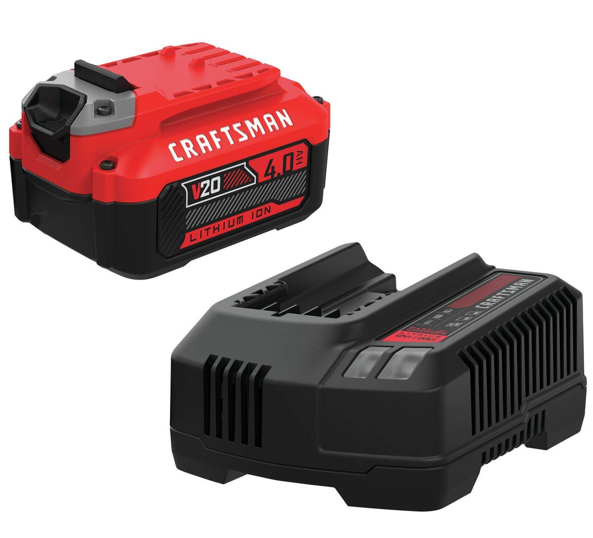 Craftsman V20 Batería y Cargador, para Kits de Herramientas eléctricas y Herramientas para Exteriores, 4.0 Ah, batería de Iones de Litio (CMCB204-CK)