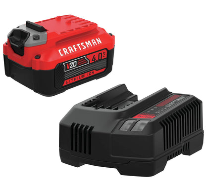 Craftsman V20 Batería y Cargador, para Kits de Herramientas eléctricas y Herramientas para Exteriores, 4.0 Ah, batería de Iones de Litio (CMCB204-CK)