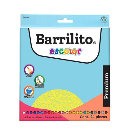 Barrilito Lápices Largos de Colores Premium, 24 Piezas. 7993LCP