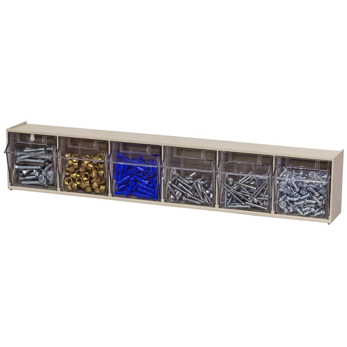 Akro-Mils 06702 TiltView - Sistema de almacenamiento horizontal de plástico con dos cubos de basura