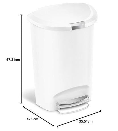 simplehuman Bote de Basura Cocina Semicircular, 50L con Pedal de Acero Duradero, Tapa con Seguro Antimascotas, Color Blanco