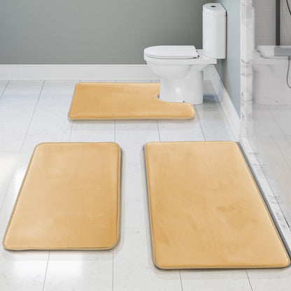 Clara Clark - Juego de 3 Alfombrillas de baño de Espuma viscoelástica de Terciopelo para baño, Antideslizantes, con Respaldo de PVC, Lavables, se Seca rápidamente, Color Beige - Sólido - 17 x 24 + 20 x 32 + Contorno - Crema
