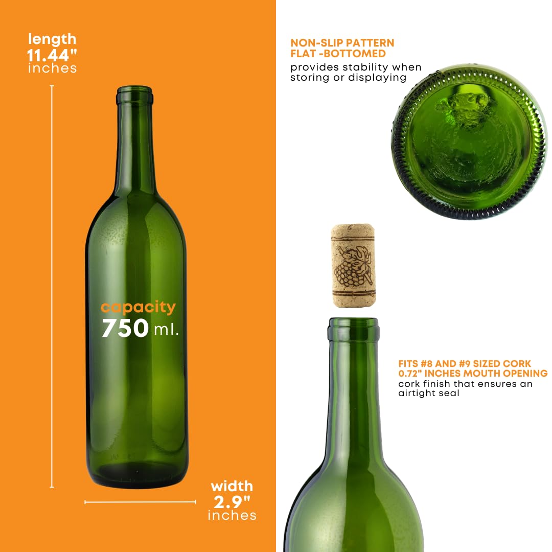 Green Wine Bottles, 750 ml Capacity (Pack of 12)