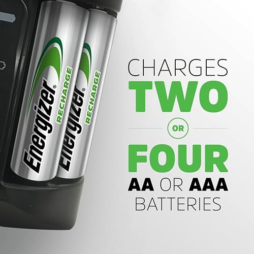 Energizer - Cargador de baterías AA y AAA recargables (Recharge Pro) con 4 baterías AA NiMH recargables