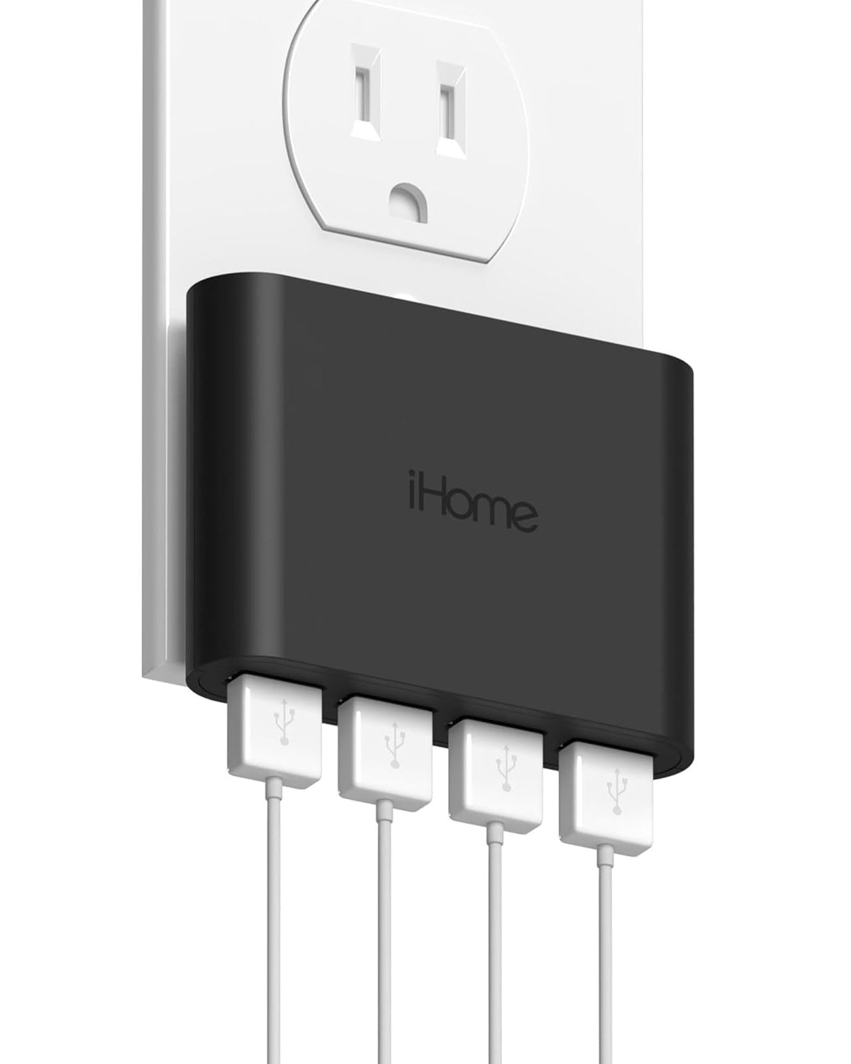 iHome Cargador de Pared USB Doble AC Pro, Carga Rápida 2.4A - Black - Carga rápida de 4 puertos