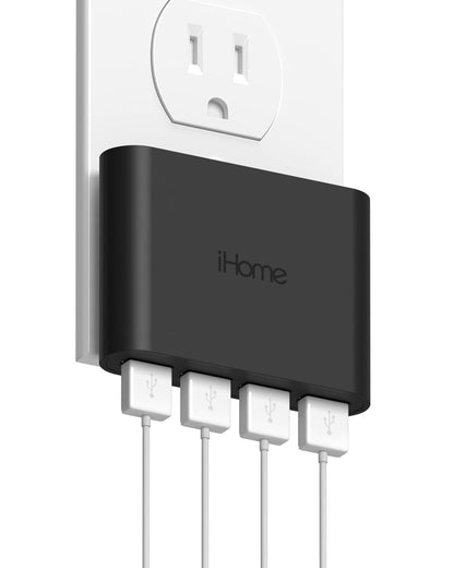 iHome Cargador de Pared USB Doble AC Pro, Carga Rápida 2.4A - Black - Carga rápida de 4 puertos