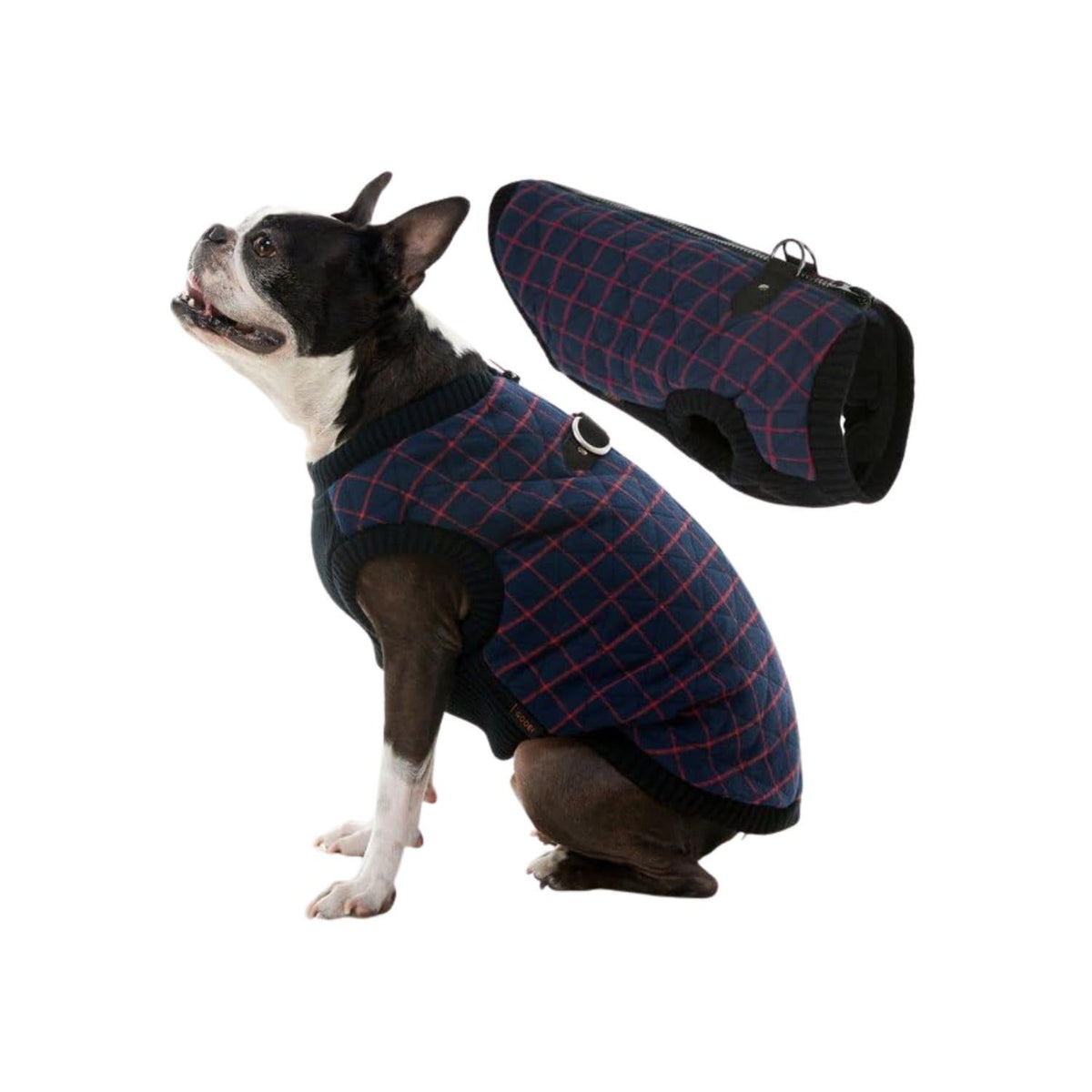 Gooby Chaleco Bomber para Perro Resistente al Agua - Medium chest (~14.5") - A cuadros de color azul marino
