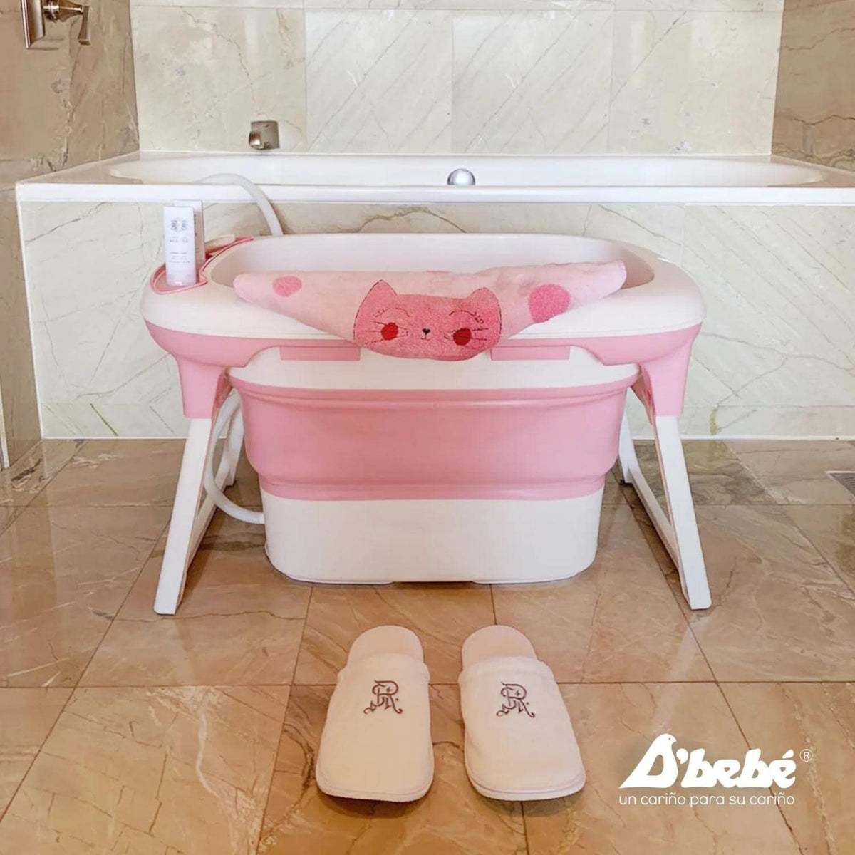 D´BEBÉ - Bañera Bubbles - Bañera Antideslizante Plegable - Bañera con 2 niveles de llenado - Para Bebés Recién Nacidos hasta los 6 Años de Edad - Color Rosa
