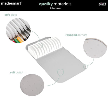 Madesmart Classic - Alfombrilla de cuchillo grande con agarre suave, cajón antideslizante, organización duradera para el hogar, sin BPA, color blanco