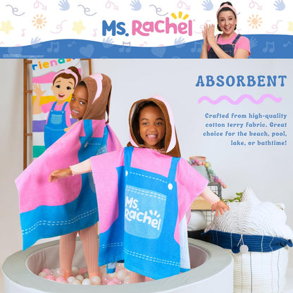 Franco Ms. Rachel - Toalla con Capucha para niños, para Playa, Piscina, baño, Campamento, 24 x 22 Pulgadas, Cubierta de algodón Absorbente, (Producto con Licencia Oficial)