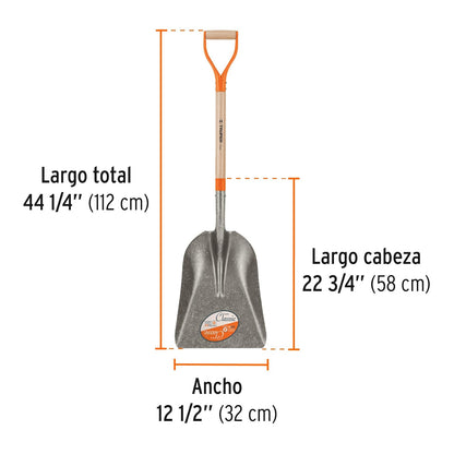 Truper PCAY, Pala carbonera, puño "Y", modelo classic, cabeza 22 3/4"