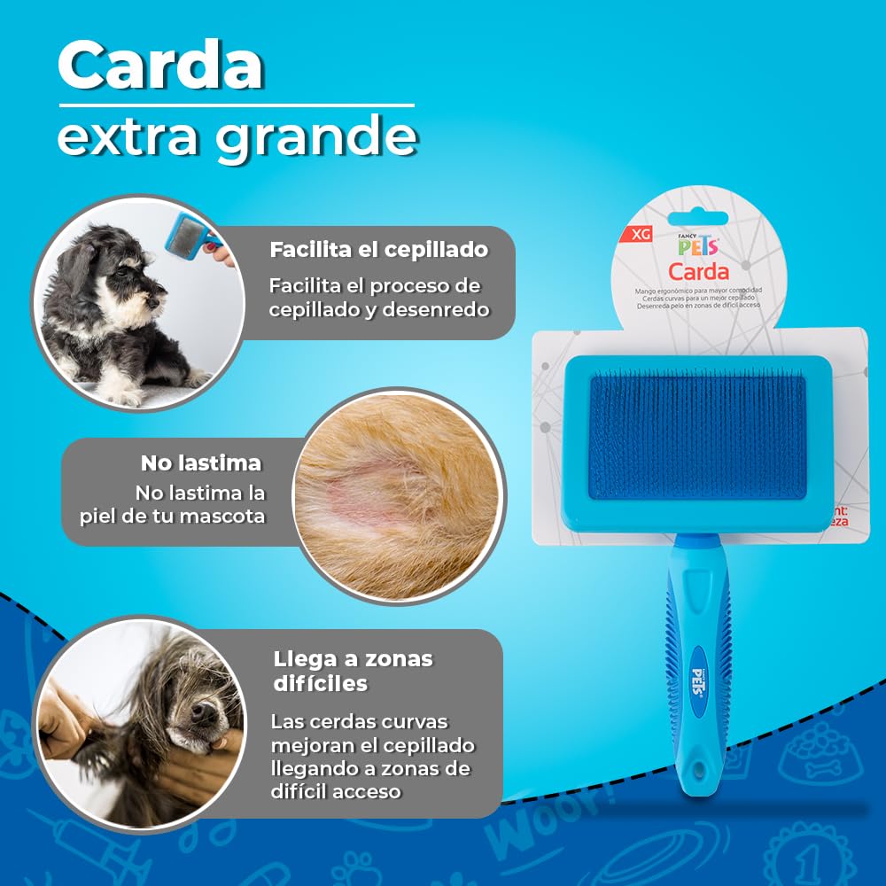 Fancy Pets Carda XGDE para Perros de Pelaje Medio y Largo, Cepillo Profesional para Desenredar y Mantener el Manto Saludable