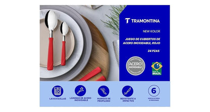 Tramontina Juego de Cubiertos New Kolor Acero Inoxidable 24 Piezas