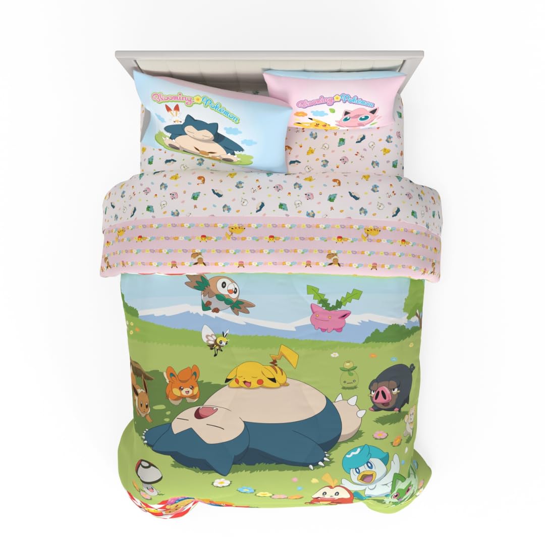 Franco Juego de Ropa de Cama Miffy, Edredón Reversible con Funda - 5 Piece Full Size - Pokemon - Snorlax