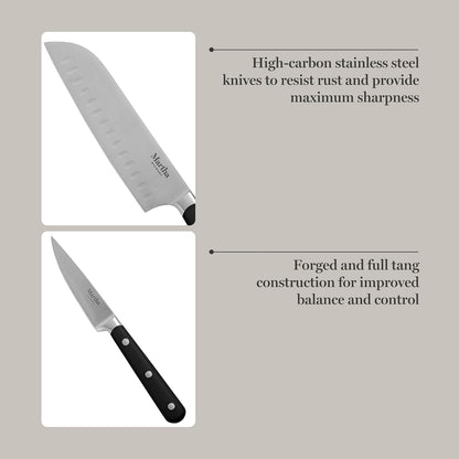 Martha Stewart Eastwalk 14 Piece High Carbon Stainless Steel Cutlery Knife Block Set w/ABS Triple Riveted Forged Handle Acacia Wood Block - Matte Black