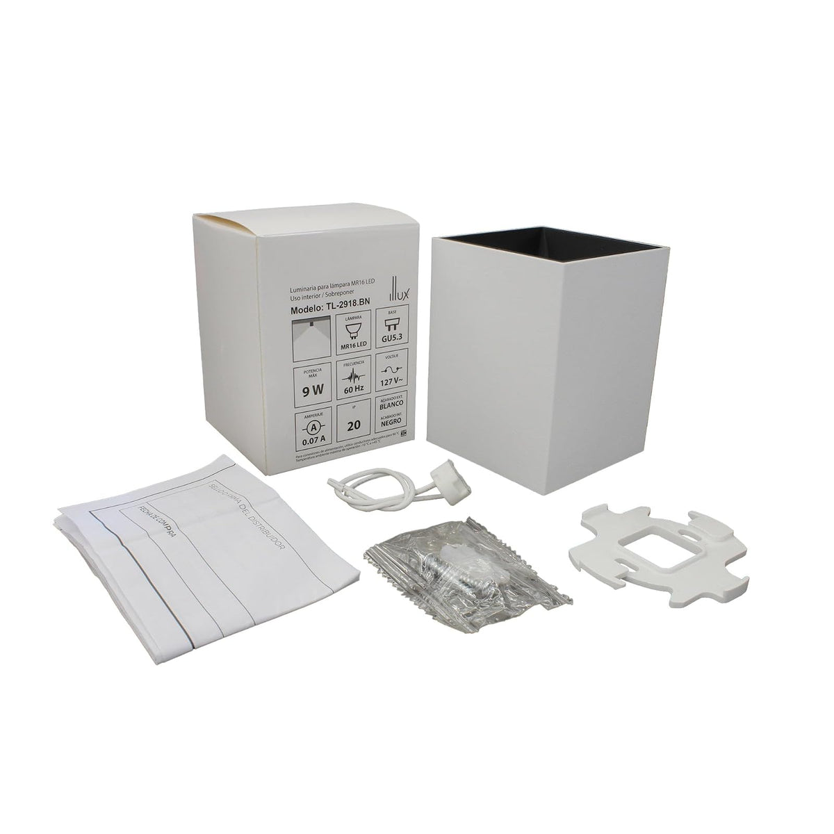 ILLUX Kit Lámpara Sobrepuesta Blanca Negra y Foco Neutro 4000K TL-2918.BNKT40